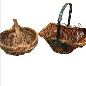 Vintage Set of Two Woven Baskets with Handles